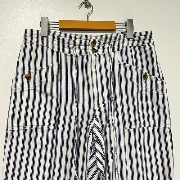 American Eagle Outfitters Blue White Striped High-Rise Pants Women’s 12 Cotton - Picture 6 of 12